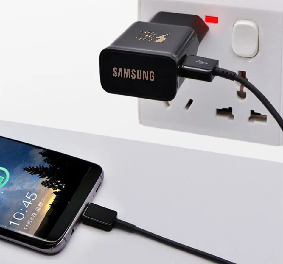Samsung S8 S9 plus Оригинальное быстрое зарядное устройство 15 Вт 9V1. 67A 1,2 м USB Type C кабель адаптер для путешествий EU/US/UK Note8 S 9 S 8 C5 C7 C9pro