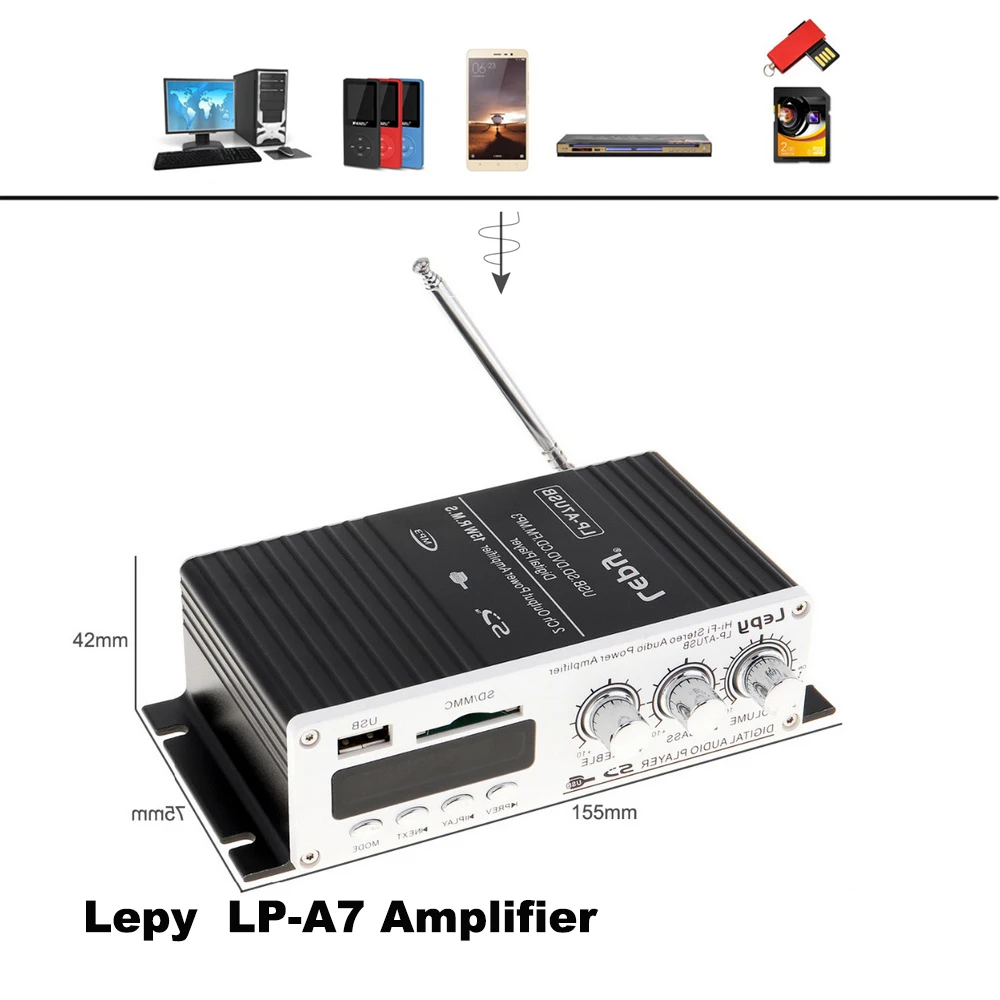 FM/SD/USB/MP3/MMC Player Hi Fi стерео подключения USB Мощность DC12V 16V светодиодный Car Audio Динамик