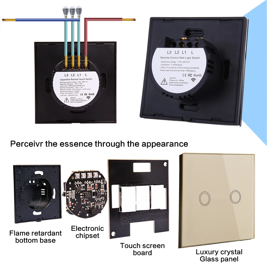 VHOME smart Touch Screen Light Switch Waterproof Glass Panels 220V&ampdigital Wireless micro Remote Control Transmiter RF433mhz |