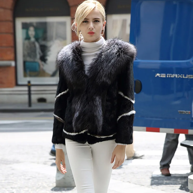 Женская зимняя куртка из натурального кроличьего меха пальто с принтом и