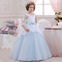 blue flower girl dresses with sash lace appliques custom made ball gown first communion dresses for girls elegant hot sale