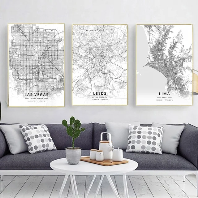 Modern Famous World City Map Istanbul Las Vegas Leeds Lima Poster Nordic Living Room Wall Art Picture Home Canvas Painting | Дом и сад