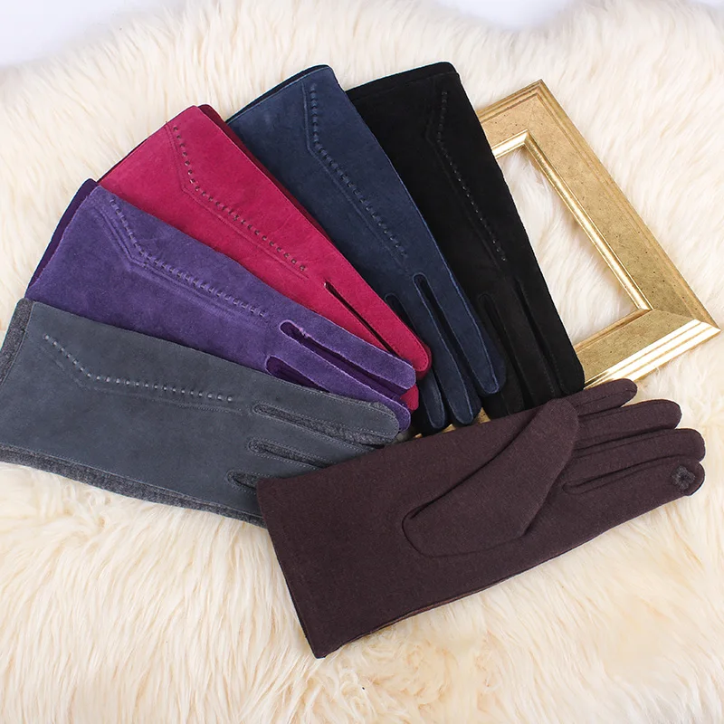 REALBY женские толстые перчатки зимние Luvas de inverno Guantes Mujer Формальные варежки из замши