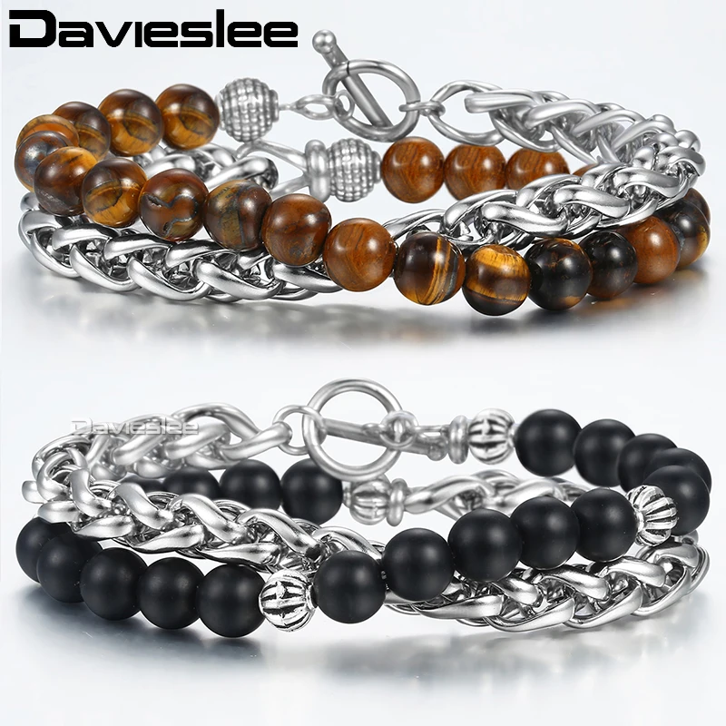 Davieslee натуральный камень тигровый глаз бисерные браслеты для мужчин и женщин