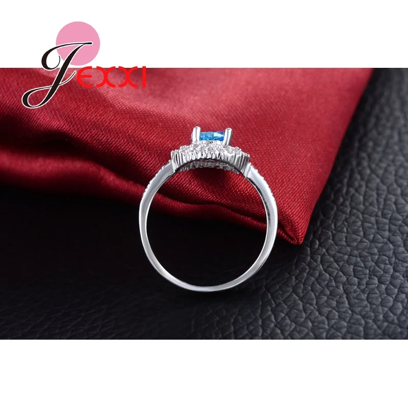 Elegant 925 Sterling Silver Proposal Rings For Women Wedding Band Jewelry Blue CZ Crystal Engagement Finger Ring New | Украшения и