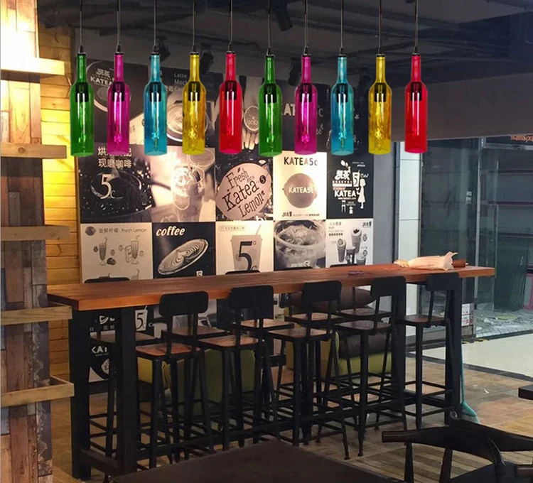 American retro industrial color wine bottle chandelier art creative personality bar restaurant cafe lamps LED lighting | Лампы и