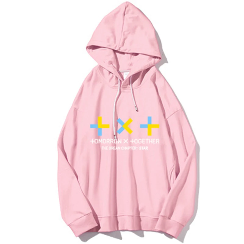 pink TXT комбинированная звезда мечты Мода новая одежда с капюшоном Свободные Студенческие хип-хоп толстовки Новые вентиляторы подарки Прямая поставка - Цвет: pink