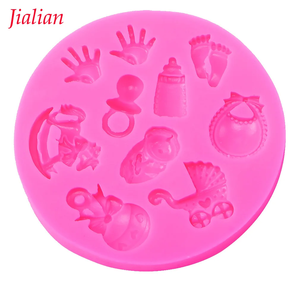 

Baby Shower Party stroller hand bottle Trojan Shape 3D fondant cake silicone mold kitchen candy cupcake decoration tools F0300