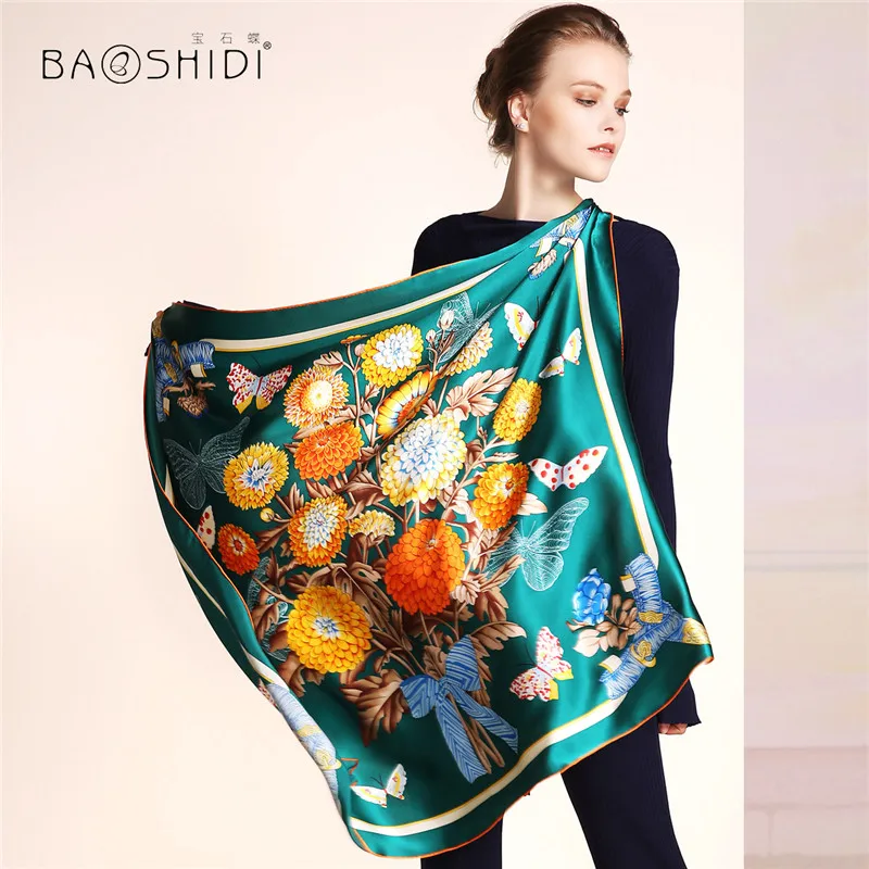 [BAOSHIDI] 2016 осеннее Новое поступление женский шарф из чистого шелка на 12 момме