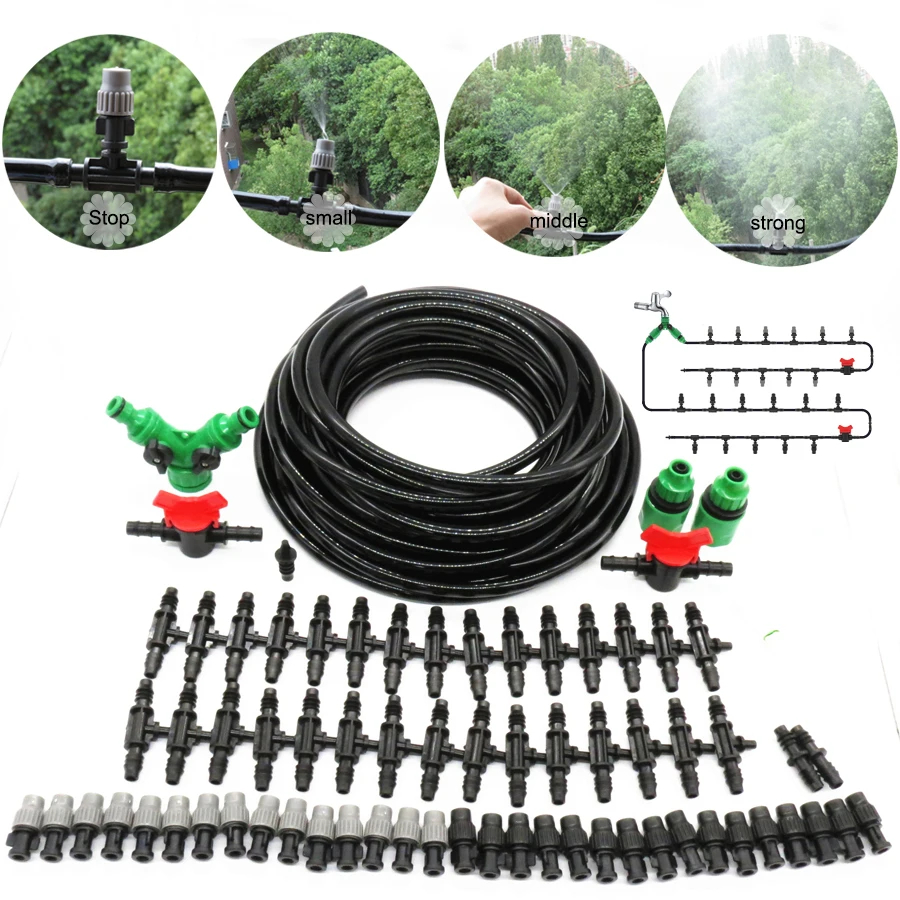 Upgrade 25M 3/8'' Hose Garden Misting Irrigation System Watering Kits w/ Mist Nozzle Spray Cooling System Extra Large Water Flux