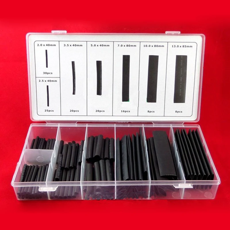 381 шт. всепогодные термоусадочные трубки черные клеевые набор в ассортименте