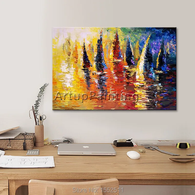 Ручная работа абстрактная живопись маслом лодка парусина Масляные картины