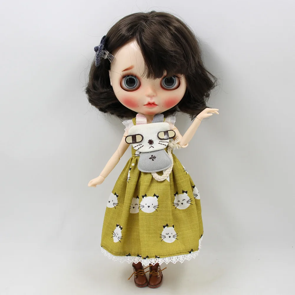 Blyth 1/6 платье куклы со шпилькой розовый и зеленый Милая одежда прекрасный кот шаблон Девушка суставное тело bjd игрушка