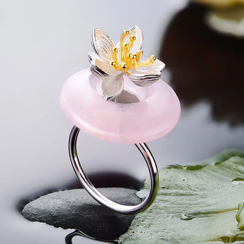 Pink Color Lotus Fun Moment реальные 925 серебро натуральный зеленый камень кольца творческий ручной работы Модные украшения лотоса шепчет кольцо для Для женские - Цвет основного камня: Pink Color