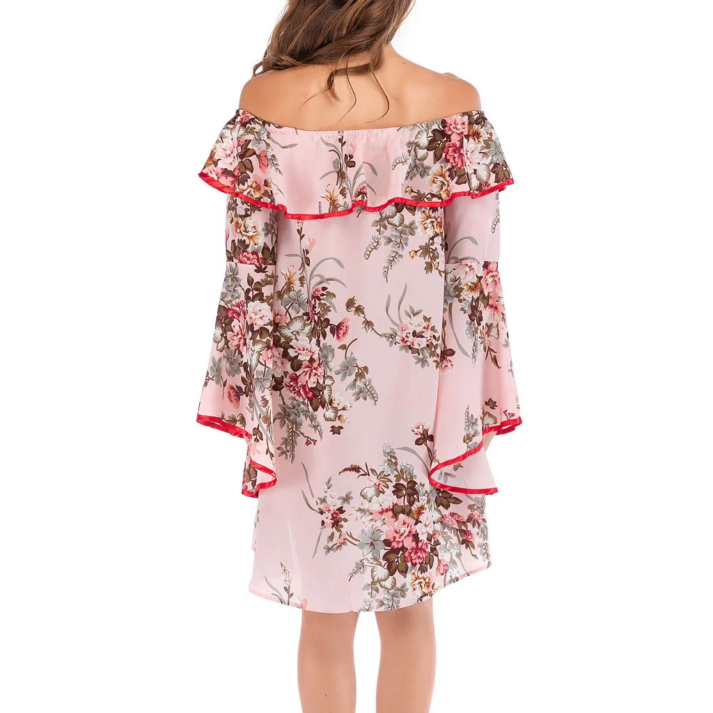 Модные женские повседневные платья с цветочным принтом и расклешенными рукавами