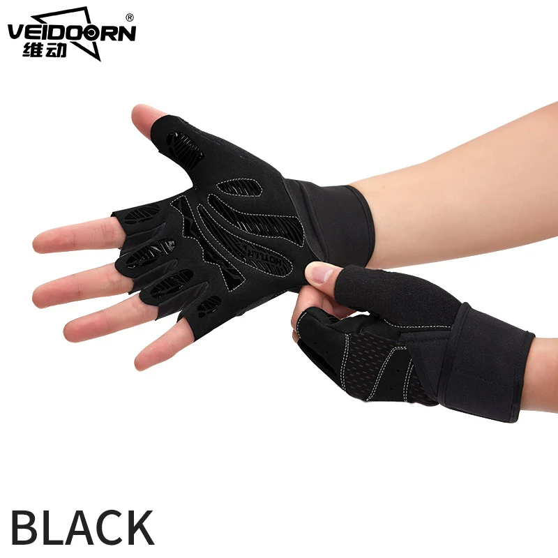 V5001CLASSIC Black Veidoorn профессиональные нескользящие перчатки для спортзала с длинным поясом, защищающие запястья, дышащие спортивные фитнес тяжелая атлетика, 1 пара - Цвет: V5001CLASSIC Black