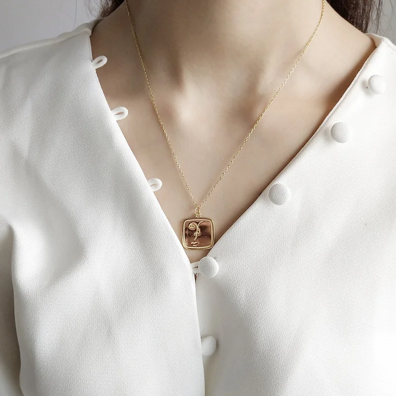 WTLTC Gold Color Artsy Abstract Face Pendant Necklaces Femme 925 Sterling Sliver Necklace Personality Custom Choker Geometrical | Украшения