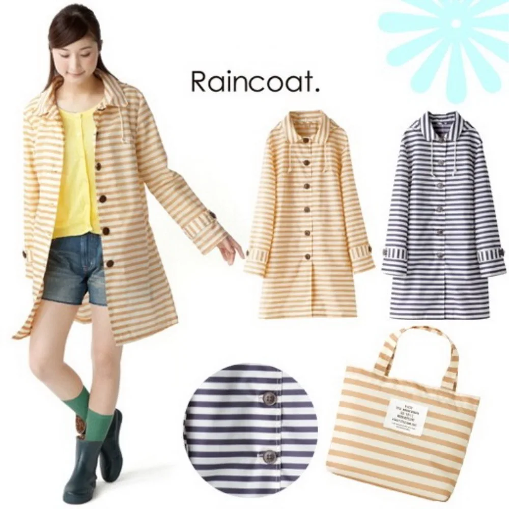 Japan and South Korea style light lovely tourist outdoor fashion women's raincoat mariner series of fine stripes JJ-SYYY34 | Дом и сад