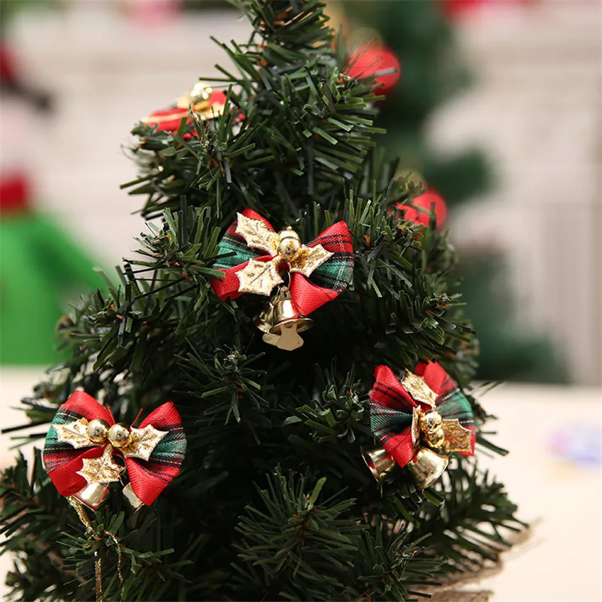10pcs Mini Bow Christmas Tree Decoration Hanging Ornament Xmas Bowknot Pendant with Bells for Home navidad | Дом и сад