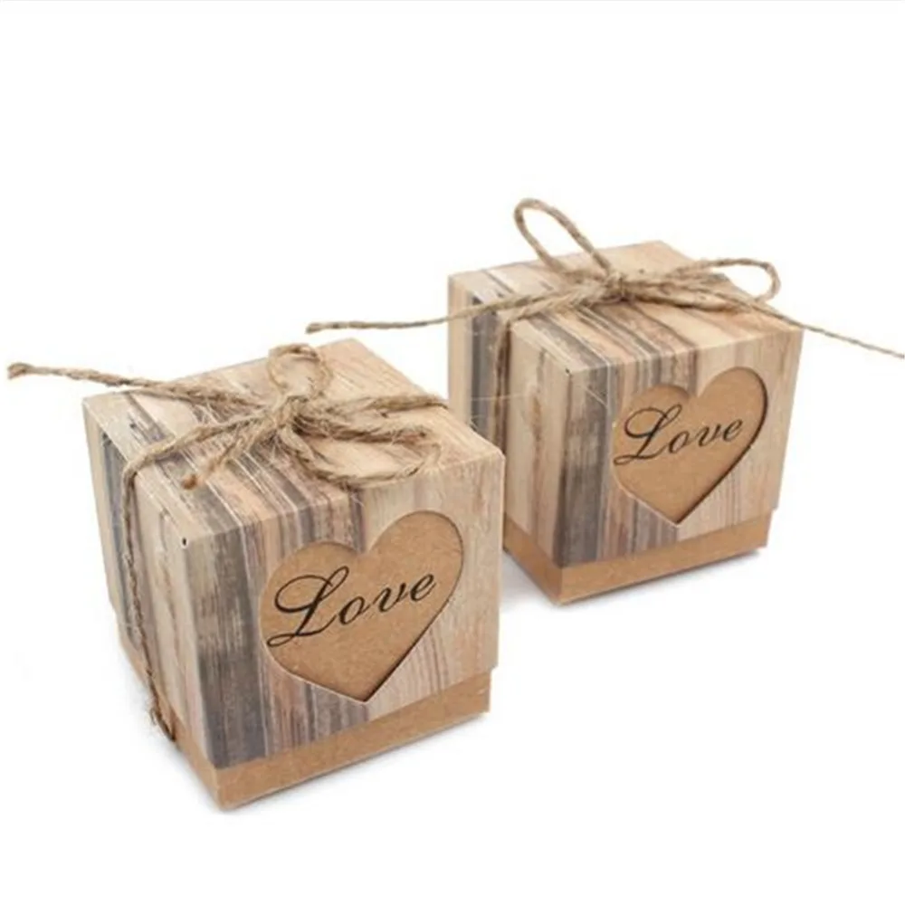 10pcs/lot Wedding Candy Souvenirs Box Romantic Heart Kraft Gift with Burlap Twine Chic Favors | Спорт и развлечения
