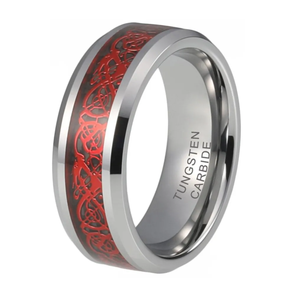 

Dropshipping Red Celtic Dragon Rings 8mm Men's Tungsten Carbide Rings Comfort Fit Engagement Wedding Band Size 7 to 12