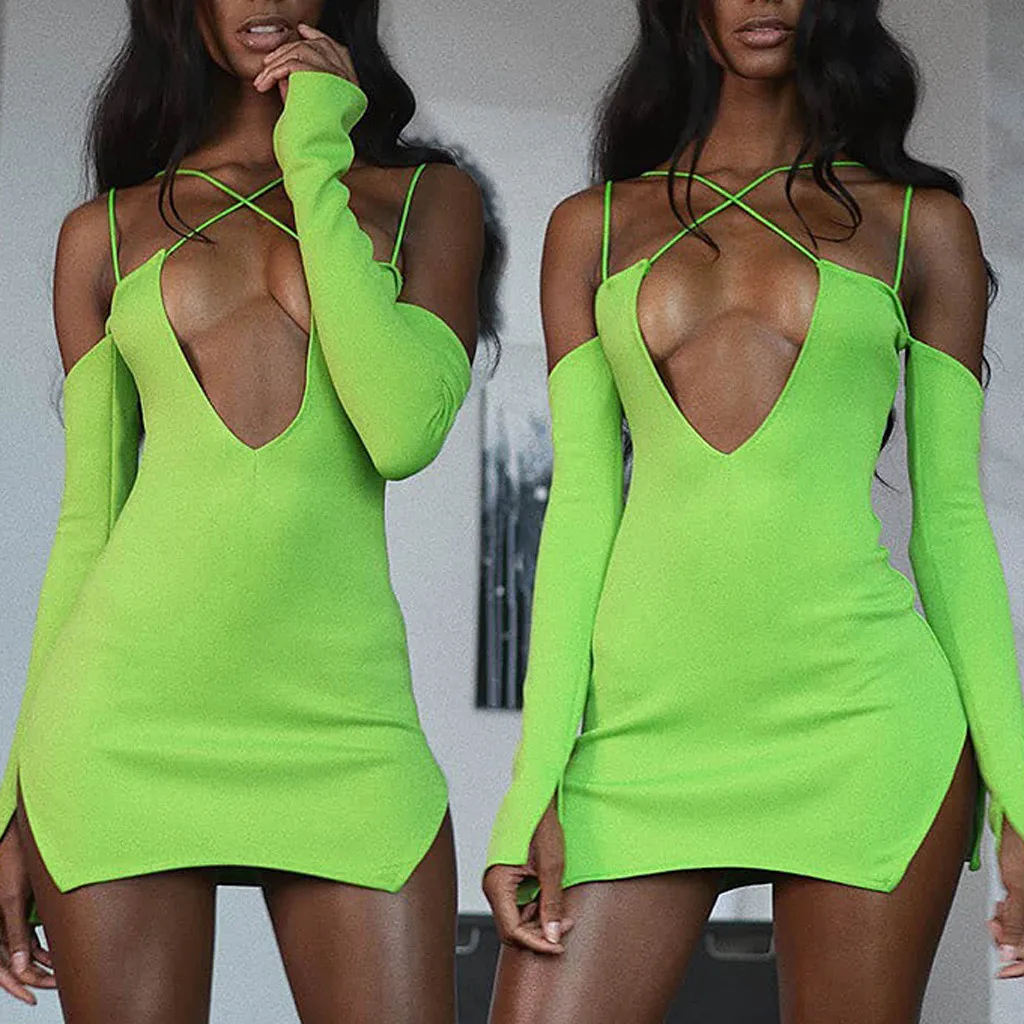 Сексуальное с открытой спиной Бандажное платье перекрещиванием женские