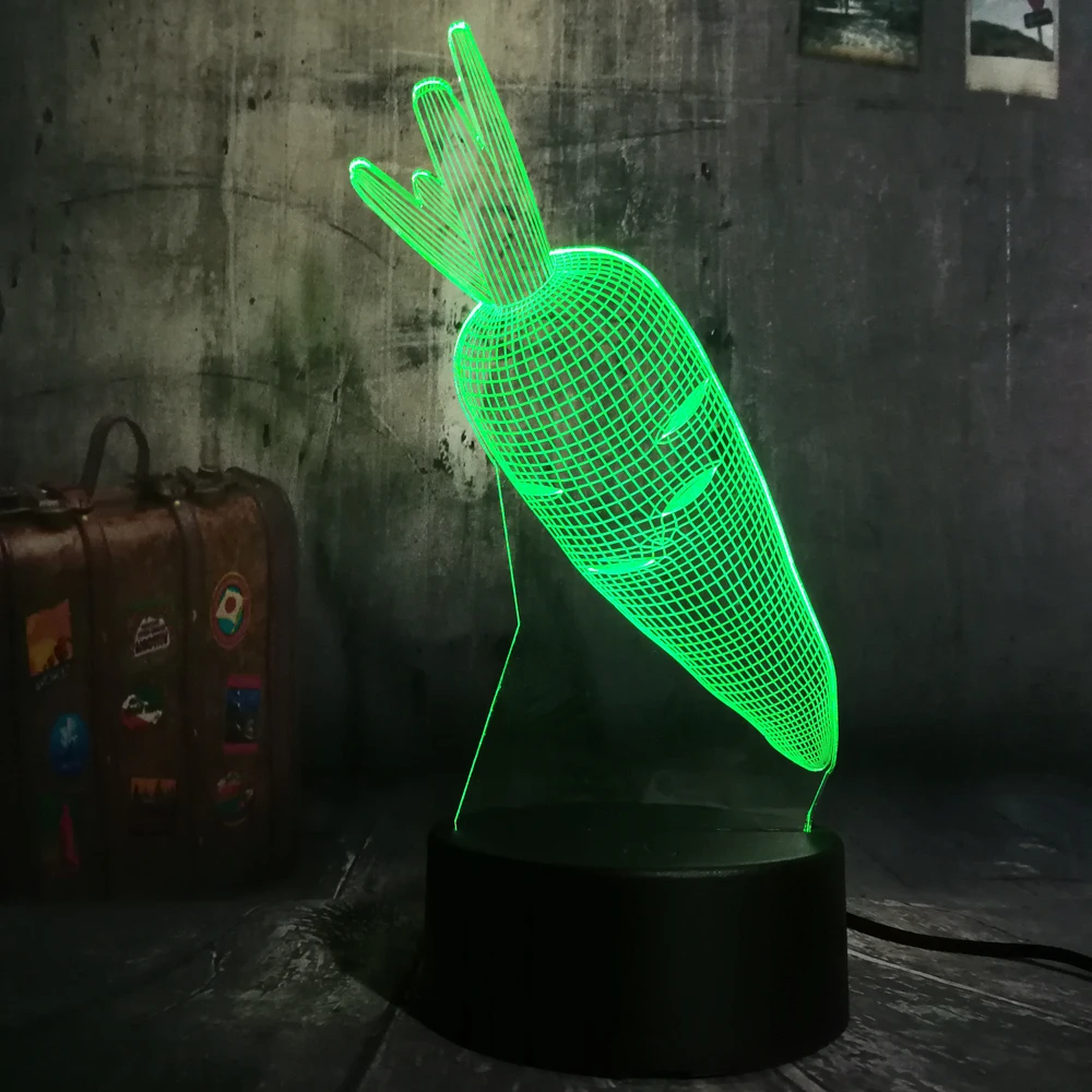 INS горячая Распродажа 3D новинка морковный светодиодный ночник многоцветный RGB 7 цветов беспроводной USB лампа настольная акриловая домашняя Рождественский подарок-украшение