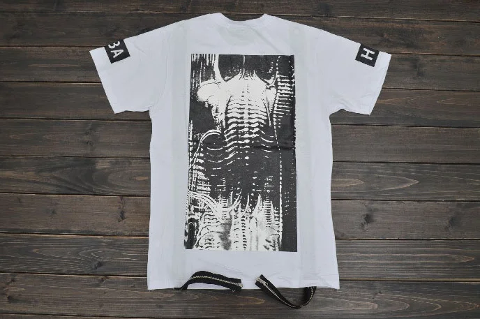 brand New arrival HBA Hood By Air men's Double zip Human skeleton spinal cord hiphop casual short-sleeved tee t-shirts tops | Мужская