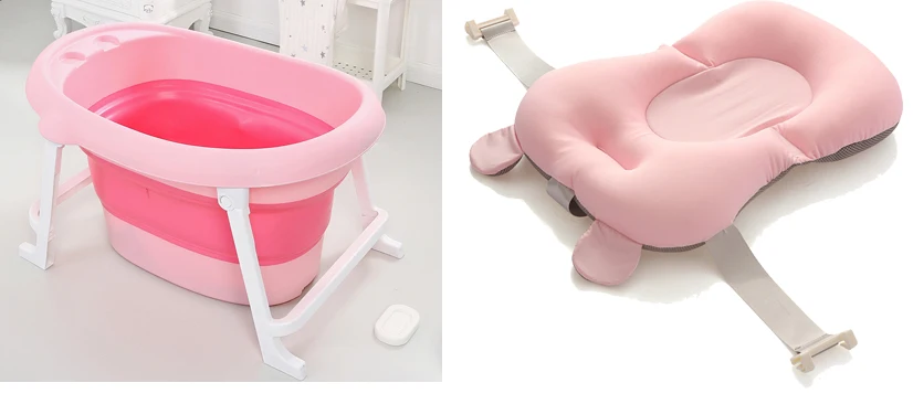 pink with cushion 2 цвета, портативная складная детская Ванна для ванной, большой размер, нескользящая подошва, нетоксичный материал, Детская ванна в подарок - Цвет: pink with cushion