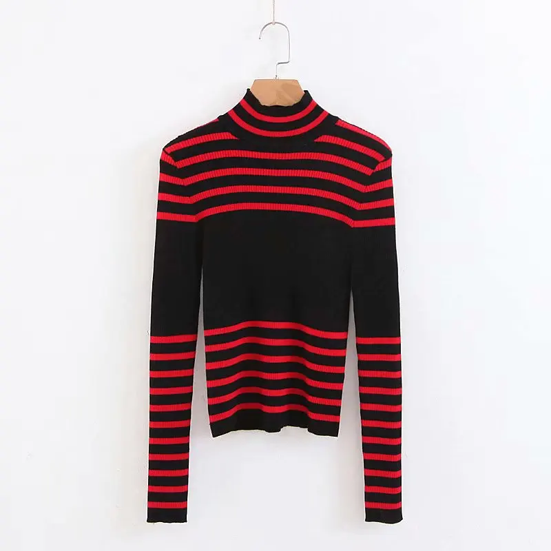 2018 women clothing long sleeve turtleneck striped sweater short Tops Female casual fashion slim pullovers knitted jumpers W2771 | Женская