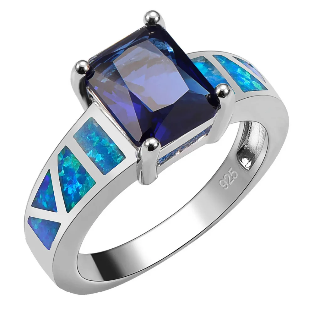 

Blue Crystal Zircon With Blue Fire Opal 925 Sterling Silver Ring For Woman Size 6 7 8 9 10 R1548