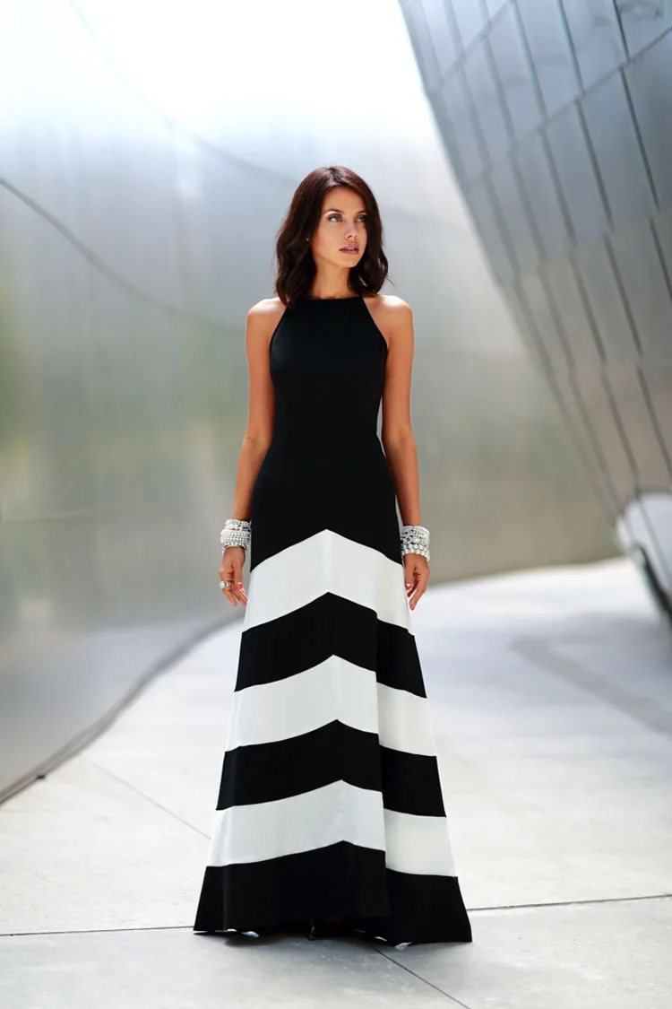 Sommer Dress 2016Sexy &amp Club Fit And Flare Striped Sleeveless Tank Natural O-neck Ankle-length Chiffon None Summer | Женская одежда