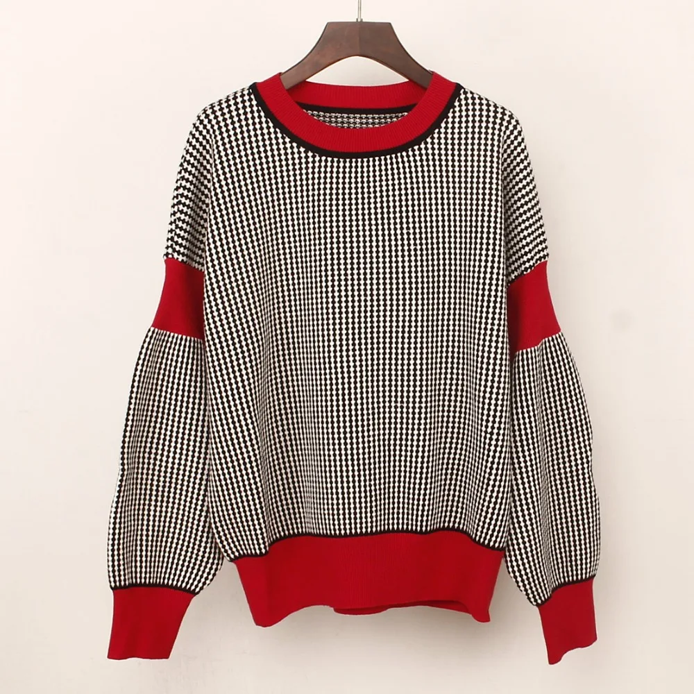 GIGOGOU High Quality Striped Women Autumn Winter Sweater Thick Lantern Sleeve Knitted Pullover and Loose Female Jumper | Женская одежда