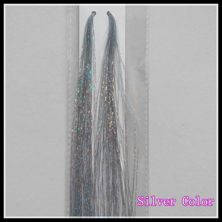1 pack silver Блестящие Блестки для волос, накладные волосы для наращивания синтетических волос, блестящие радужные для девочек и вечерние 100 см 100 прядей/шт - Цвет: 1 pack silver