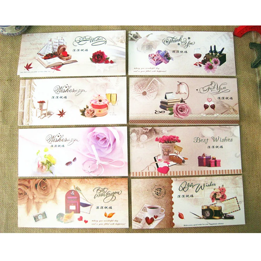 

4packs 21.5*9.5CM Sweet Deeply blessed Foldinggreeting card party invitation Greeting Card Birthday Gift Message Cards