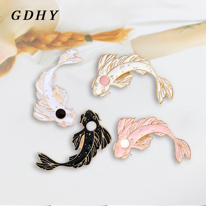 Мультяшные брошь с рыбой розовая белая рыба кои Золотая рыбка эмалированные