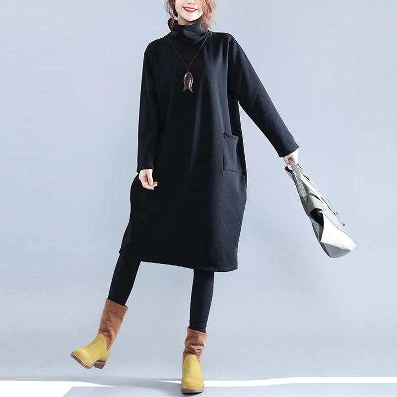 Plus Size Women Hoodies& Sweatshirts Winter Thickening Warm Cotton Fashion Female Big Size Casual Turtleneck Black Dress