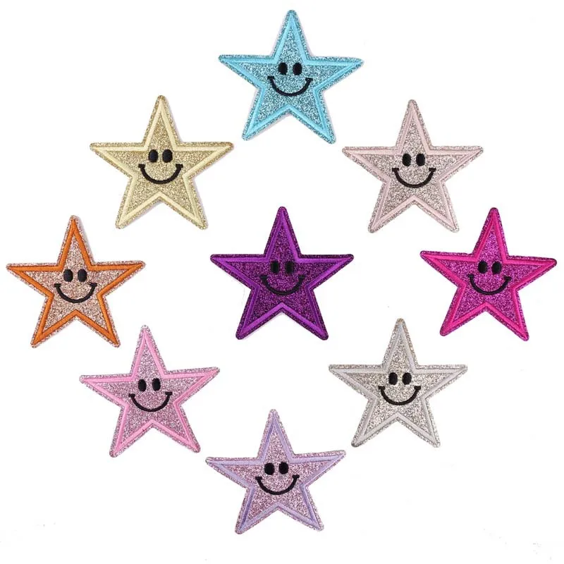 Значки со звездами вышитые железные на Заплатке блестящие аппликации смайлик