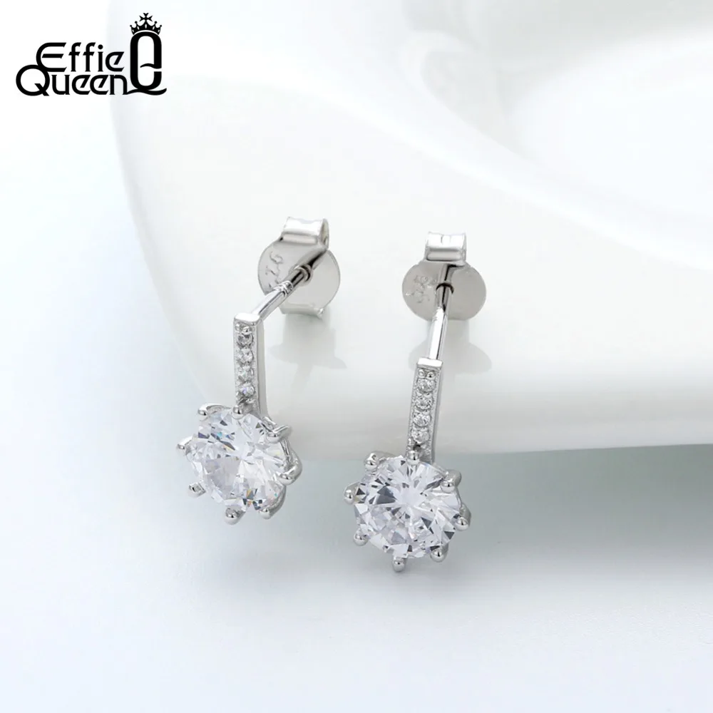 Effie queen 925 стерлингового серебра Винтажные серьги с цирконием серебряные серьги гвоздики 13 мм женские ювелирные изделия подарок на свадьбу и вечеринку BE109