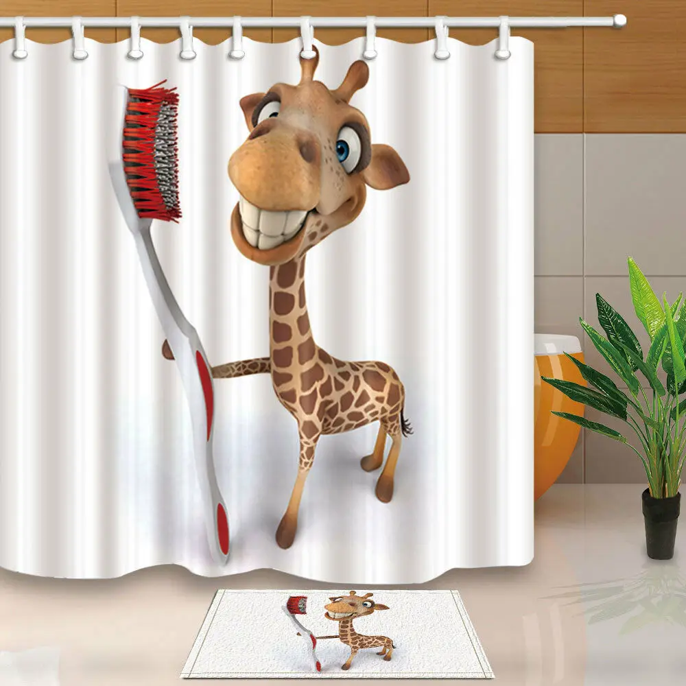 

Funny giraffe Shower Curtain Bathroom Waterproof Fabric & 12hooks