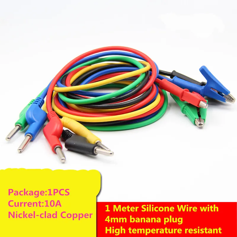 1PCS AL008 Alligator/Crocodile Clip Nickel-clad Copper 1 Meter The Silicone Wire with 4mm banana plug High temperature resistant |