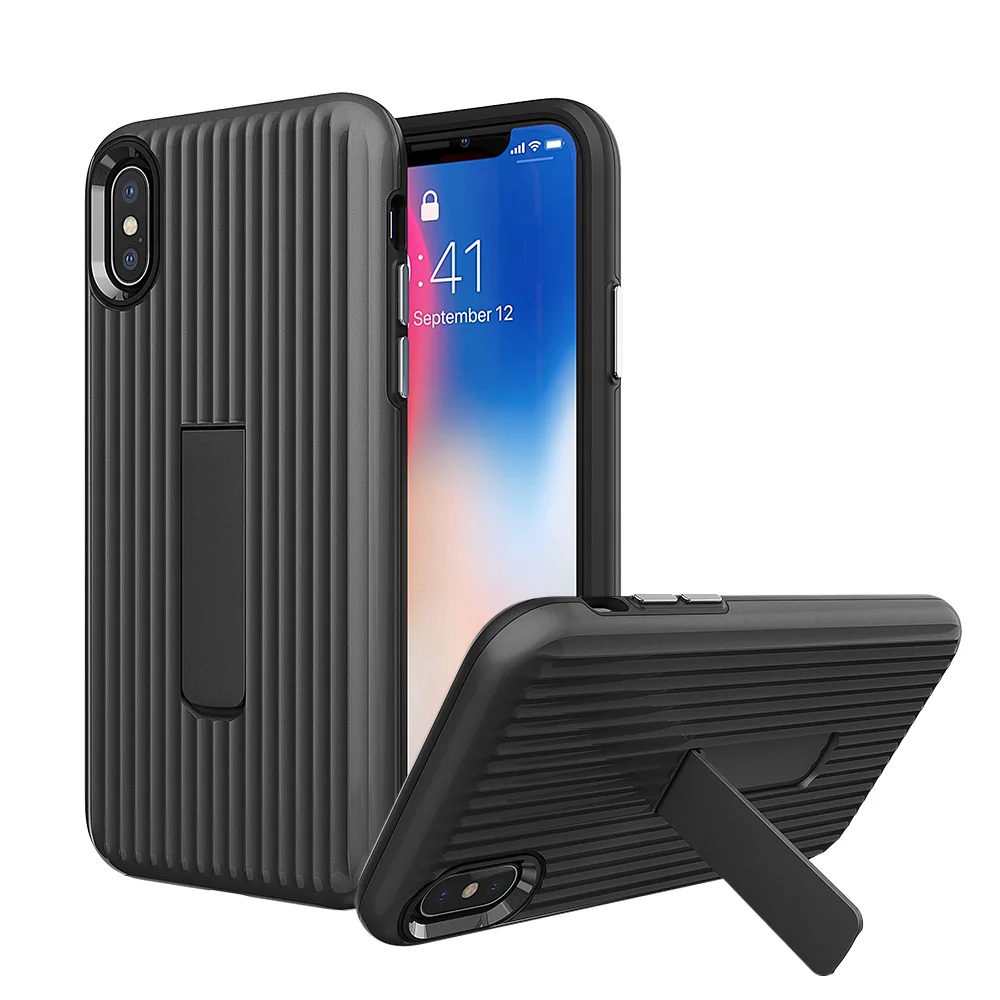 Сверхпрочный пластиковый бронированный чехол для iPhone 5 5S 6 6S 7 8 Plus X Xs с подставкой