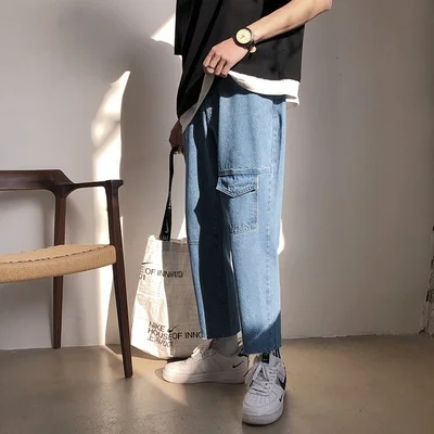 Мужские повседневные брюки для работы в японском стиле синие классические