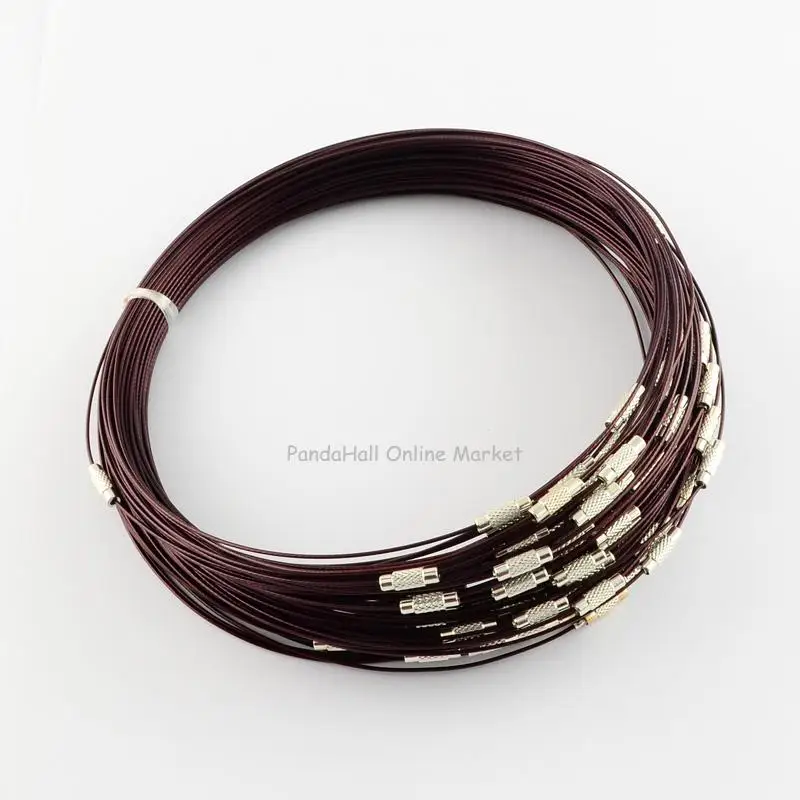 100 шт. Проволока из нержавеющей стали Цепочки и ожерелья Cord Jewelry findings для бижутерии, материал для рукоделия с латунной застежкой винт 445x1 мм - Цвет: CoconutBrown