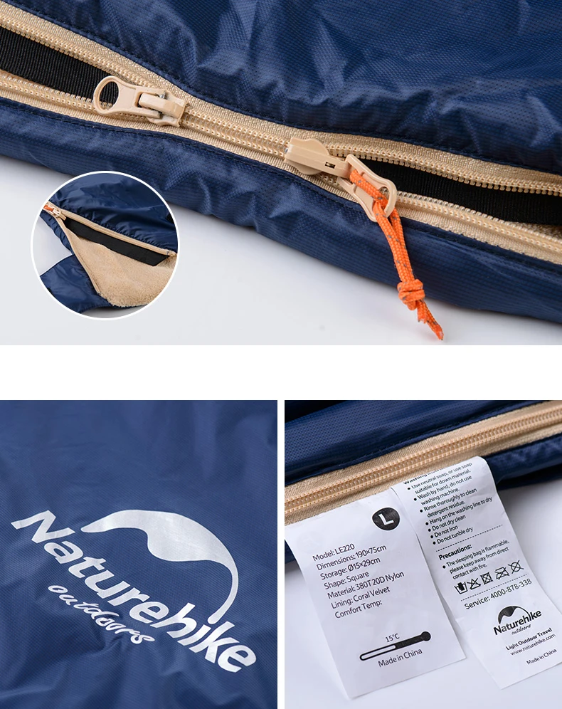 NatureHike бархатный конверт* 75 см коралловый 190 спальный мешок Сверхлегкий для пеший Туризм Отдых Путешествия NH17S015-S флис