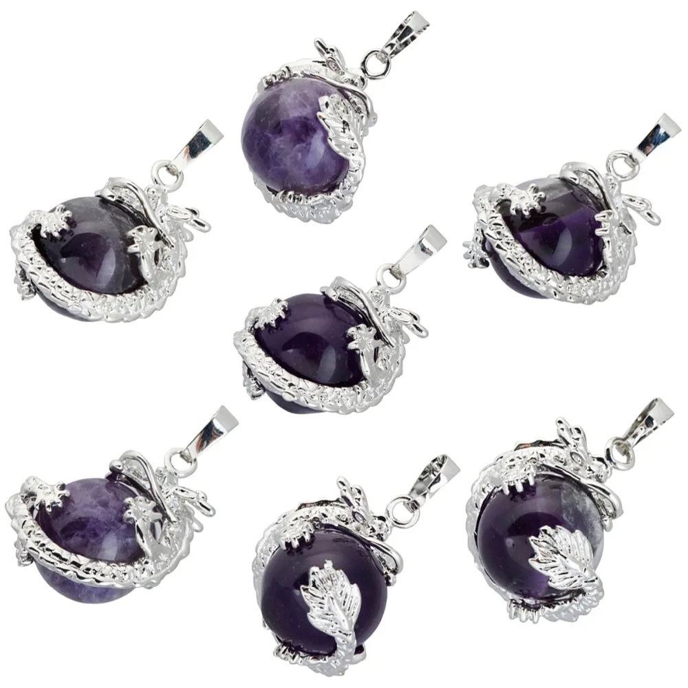 

TUMBEELLUWA 1Lot (5Pc) Healing Chakra Crystal Gem stone Ball Dragon Pendant Fit Necklace