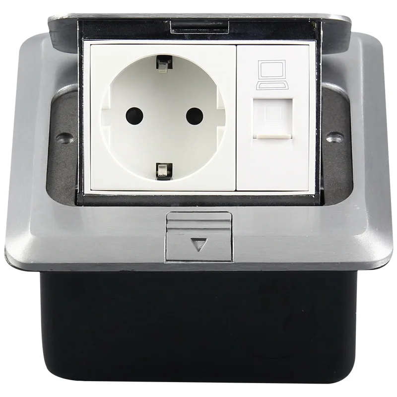 with computer socket Европейский Стандарт Германия алюминиевый двойной контактный скрытые заземленные розетки с напольный компьютер розетка алюминиевая панель с монтажной коробкой - Тип: with computer socket