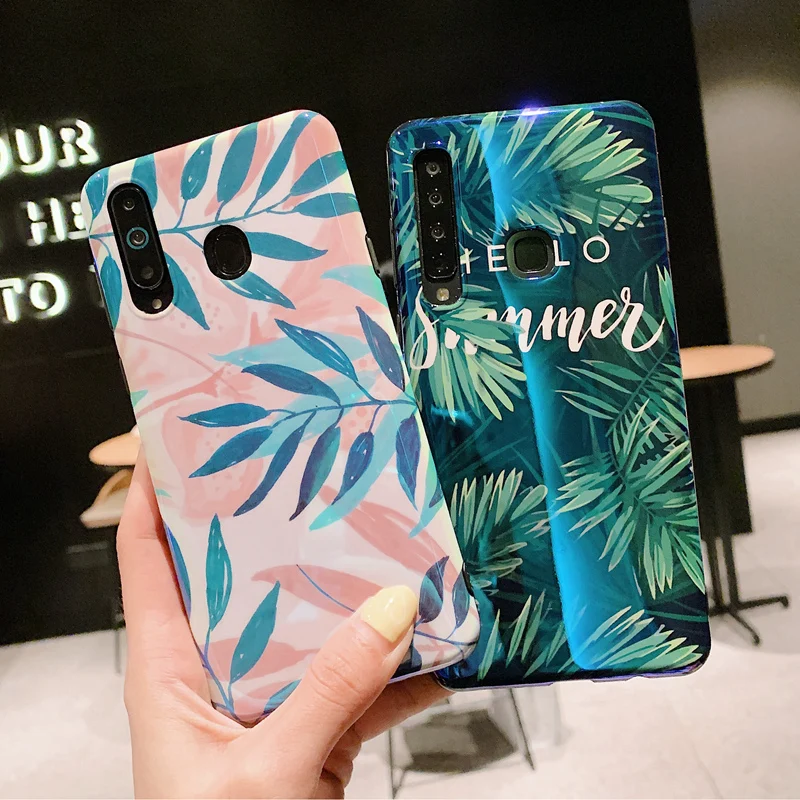Shiny Blu-Ray Tropical Flower Summer Green Leaf Case For Samsung Galaxy A8s A9s Soft Back Cover Fashion TPU Protective |