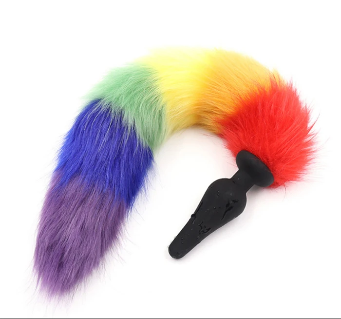 Радужная нержавеющая сталь Сексуальная Анальная пробка с мягким хвостом лисы