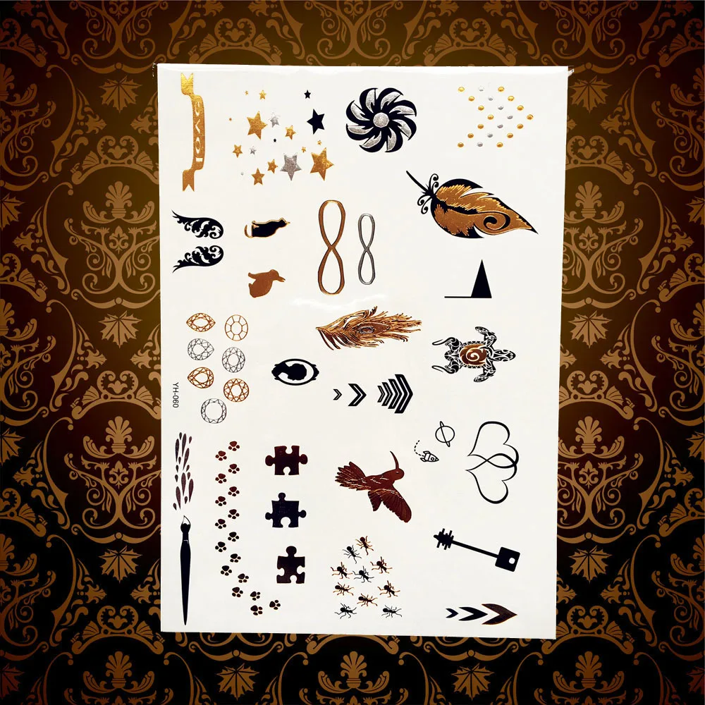 1pc hot brand new henna flash gold metallic temporary tattoo stickers sexy women hyh103 choker designs diamond bracelet tattoos free global shipping